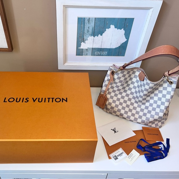 100% Louis Vuitton Graceful PM Shoulder Bag Damier Azur - Picture 4 of 15